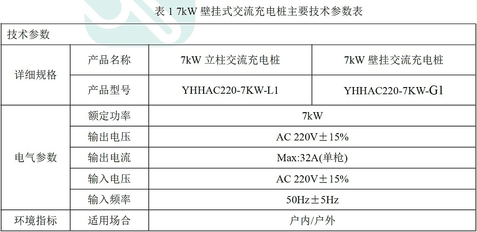 7kW交流充電樁技術(shù)參數(shù)